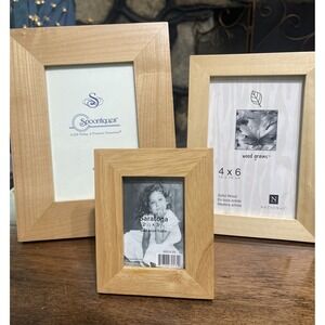 Lot Of 3 Solid Wood Natural Wood Picture Photo Frames 4x6 -2.5x3.5 Mixed Brands